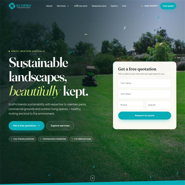 EcoPro Landscape Maintenance — Landscaping & grounds maintenance website designed and developed by ZyntaX Online